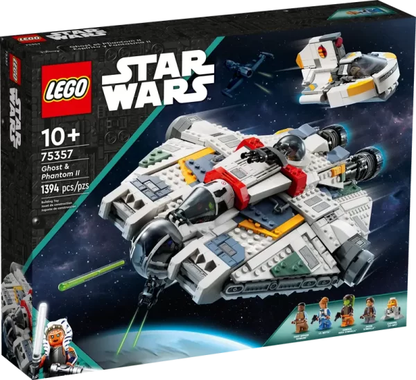 The box of the Lego Star Wars Ghost & Phantom II on display.