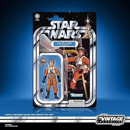 Hasbro Star Wars Vintage Collection Luke Skywalker X-Wing Pilot figure and card back on display