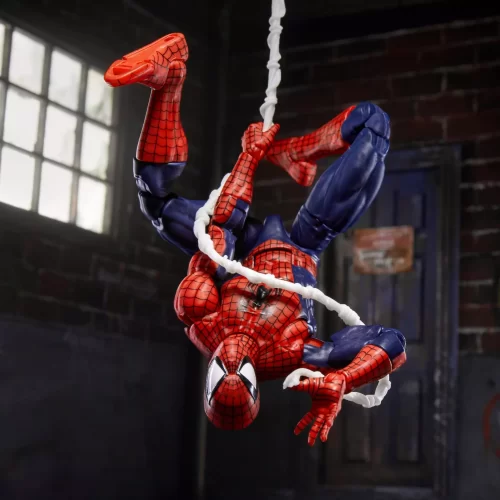 Hasbro Marvel Legends Maximum Series Spider-Man hanging upside down.