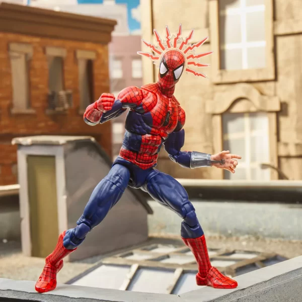 Hasbro Marvel Legends Maximum Series Spider-Man displayed with spider sense accessory.