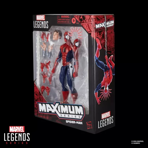 Hasbro Marvel Legends Maximum Series Spider-Man in box, 3/4 view.
