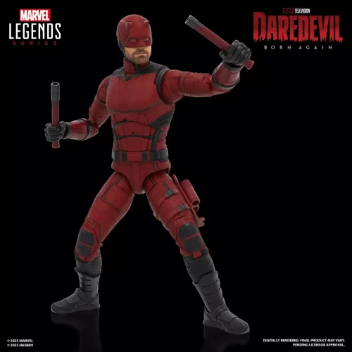 Hasbro Marvel Legends Daredevil Born Again posed with batons in hand.