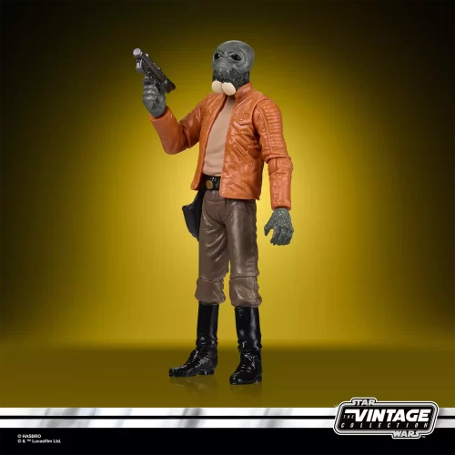Hasbro Star Wars The Vintage Collection Ponda Babe with blaster pistol raised in the air.