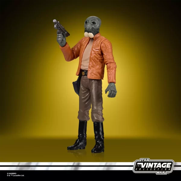 Hasbro Star Wars The Vintage Collection Ponda Babe with blaster pistol raised in the air.