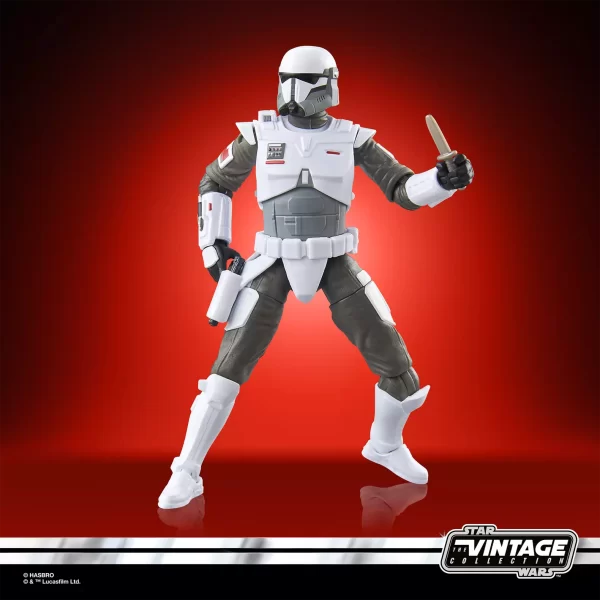 Hasbro Star Wars The Vintage Collection Imperial Armored Commando with dagger in one and and the other ready to draw blaster pistol.