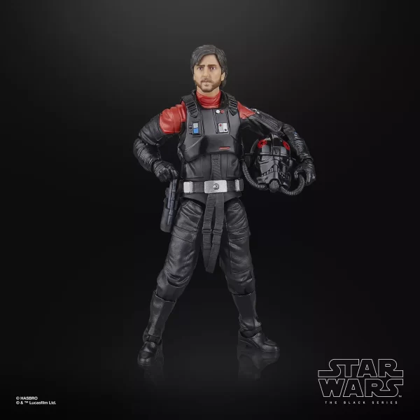 Hasbro Star Wars The Black Series Cassian Andor (Sienar Test Pilot) helmet in hand.