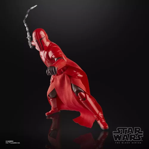 Hasbro Star Wars The Black Series Imperial Praetorian Guard whip attack pose.