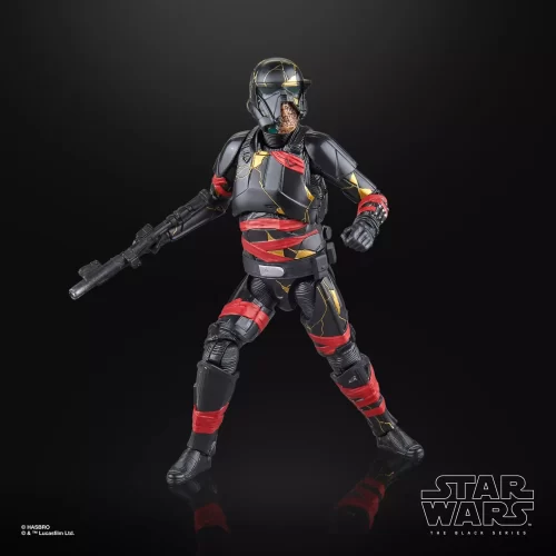 Hasbro Star Wars The Black Series Night Trooper lunging forward.