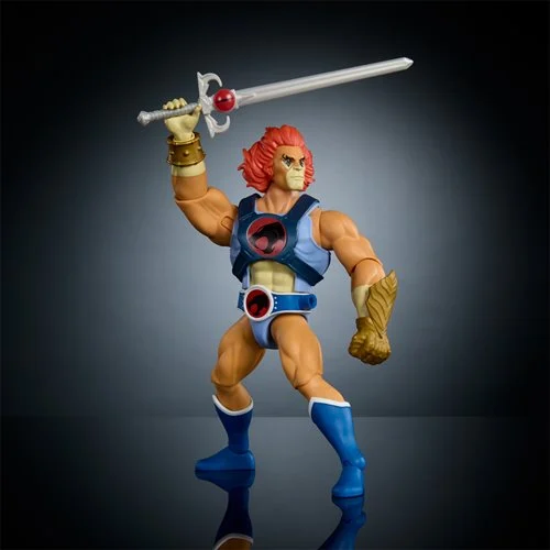 Mattel Masters of the Universe and ThunderCats Origins Lion-O holding the sword of omens above his head.