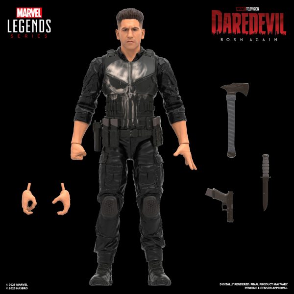 Hasbro Marvel Legends Punisher Daredevil Born Again shown with accessories.