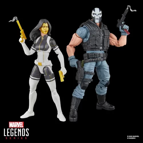 Hasbro Marvel Legends Madame Masque & Crossbones Super Villains 2 pack. Posed with guns in hand.