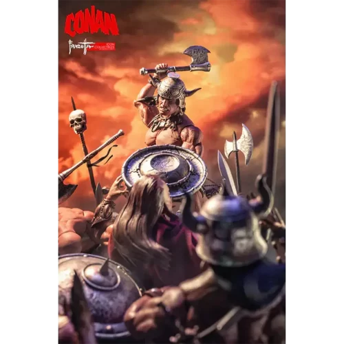 Frazetta Girls Icon Collectibles Conan in famous pose from Frank Frazetta Conan Destroyer painting.