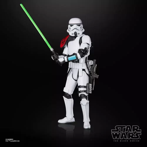 Hasbro Star Wars The Black Series Sergeant Kreel wielding his lightsaber with both hands on the hilt.