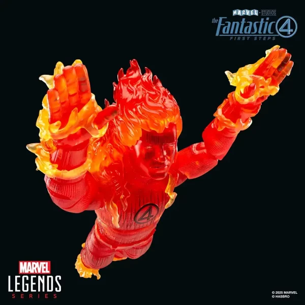 Hasbro Marvel Legends Human Torch (Fantastic Four First Steps) flying pose.