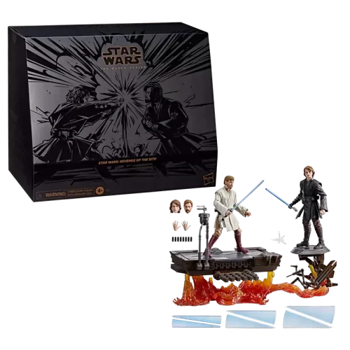 Hasbro Star Wars The Black Series Anakin Skywalker & Obi-Wan Kenobi next to box.