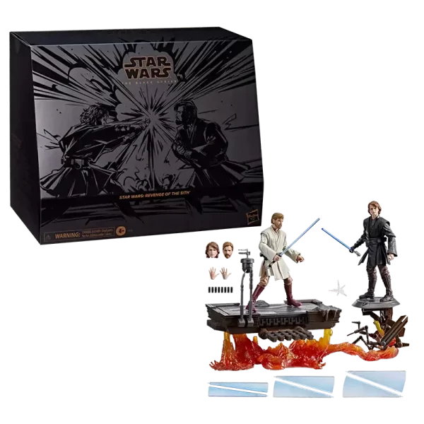 Hasbro Star Wars The Black Series Anakin Skywalker & Obi-Wan Kenobi next to box.