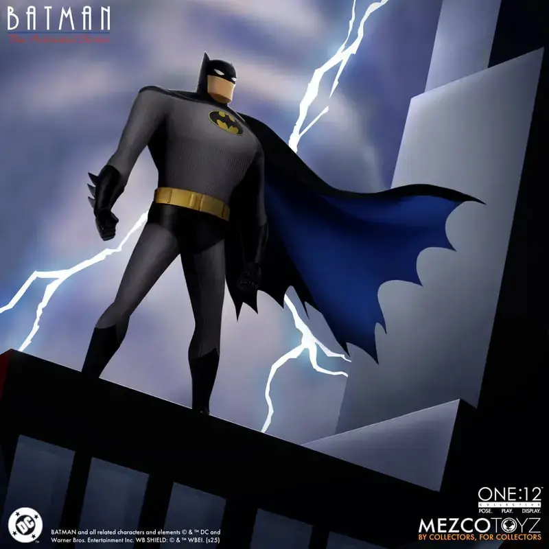 Mezco Toyz One:12 Collective Batman: The Animated Series Batman in iconic pose from TV show's intro.