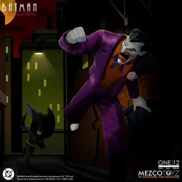 Mezco Toyz One:12 Collective Batman: The Animated Series The Joker running down a dark alley to get away from Batman.