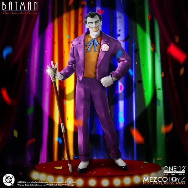 Mezco Toyz One:12 Collective Batman: The Animated Series The Joker on stage with cane.
