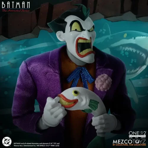 Mezco Toyz One:12 Collective Batman: The Animated Series The Joker holding a fish.
