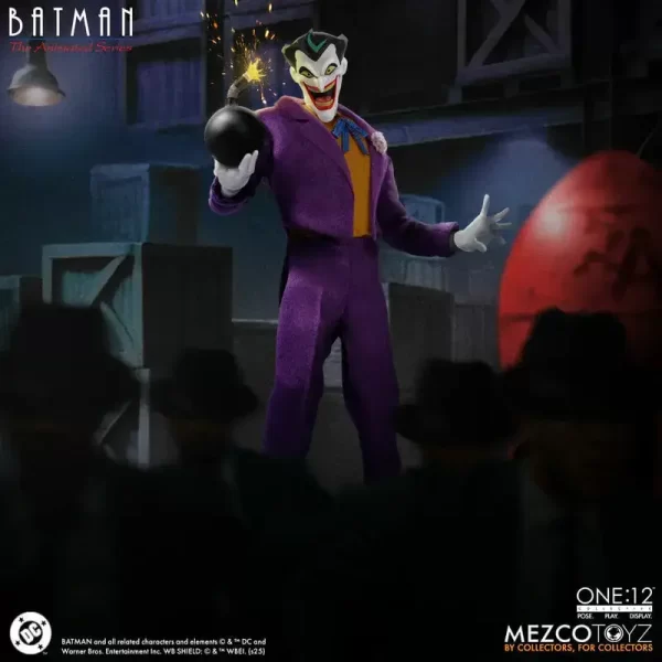 Mezco Toyz One:12 Collective Batman: The Animated Series The Joker holding a bomb.