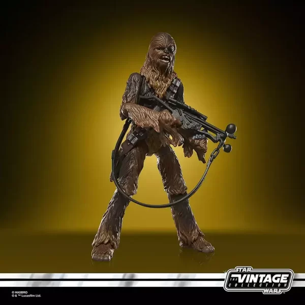 Hasbro Star Wars The Vintage Collection Chewbacca holding bowcaster.