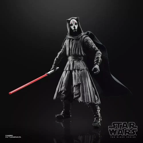 Hasbro Star Wars The Black Series Gaming Greats Darth Nihilus looking head on with lightsaber in hand and cape flowing in wind.