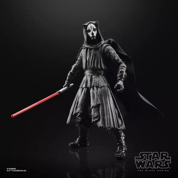 Hasbro Star Wars The Black Series Gaming Greats Darth Nihilus looking head on with lightsaber in hand and cape flowing in wind.