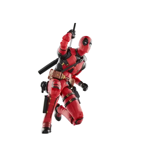 Hasbro Marvel Legends Deadpool (Deadpool & Wolverine) drawing one of his katanas from his back.