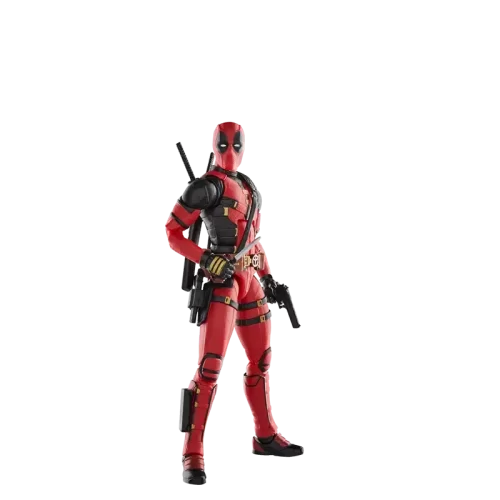 Hasbro Marvel Legends Deadpool (Deadpool & Wolverine) with pistol and baby knife.