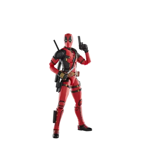 Hasbro Marvel Legends Deadpool (Deadpool & Wolverine) raising pistol in left hand.