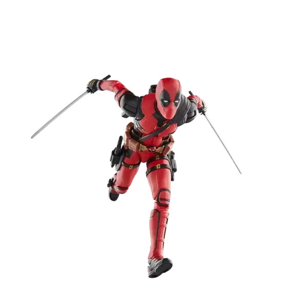 Hasbro Marvel Legends Deadpool (Deadpool & Wolverine) awkwardly running with katana in each hand.