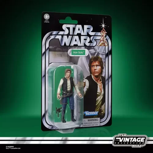 Hasbro Star Wars The Vintage Collection Han Solo in packaging, side view.