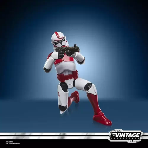 Hasbro Star Wars The Vintage Collection Imperial Sock Trooper crouching and aiming blaster.