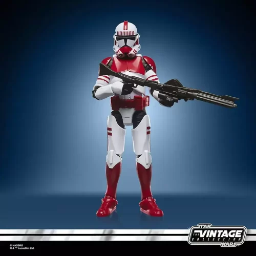 Hasbro Star Wars The Vintage Collection Imperial Shock Trooper at parade rest with rifle blaster.