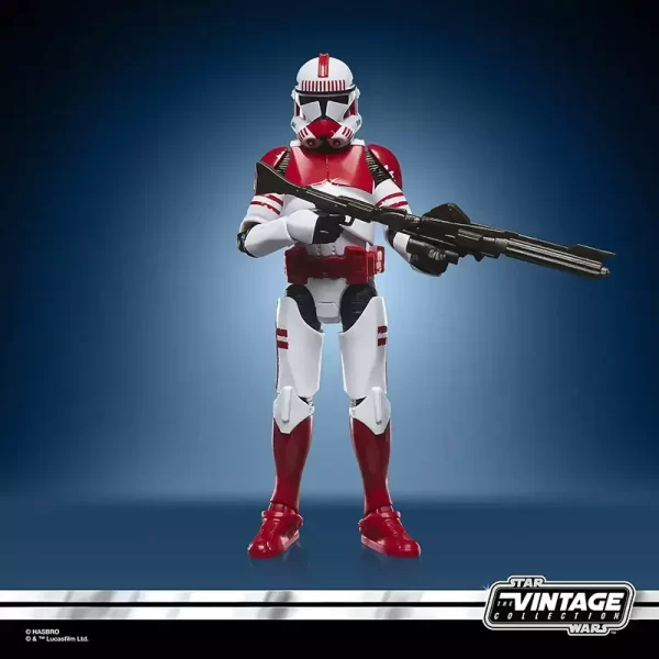 Hasbro Star Wars The Vintage Collection Imperial Shock Trooper at parade rest with rifle blaster.