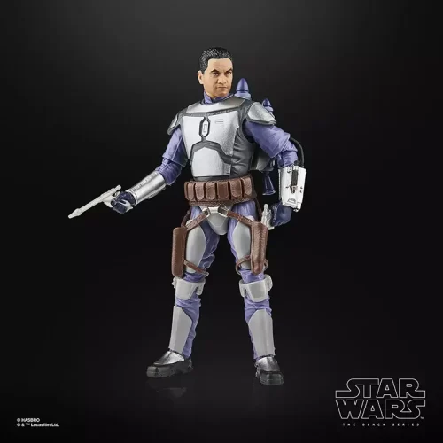 Hasbro Star Wars The Black Series Jango Fett drawing left blaster with the right at his side.
