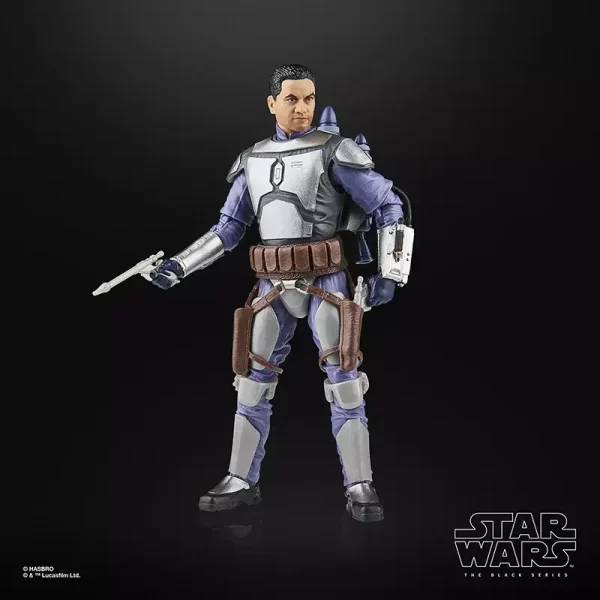 Hasbro Star Wars The Black Series Jango Fett drawing left blaster with the right at his side.