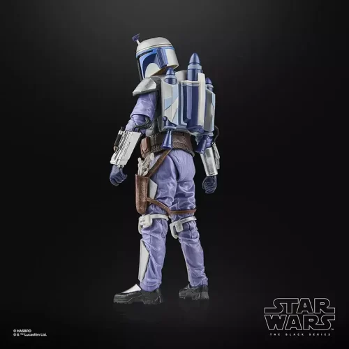 Hasbro Star Wars The Black Series Jango Fett looking over his shoulder.