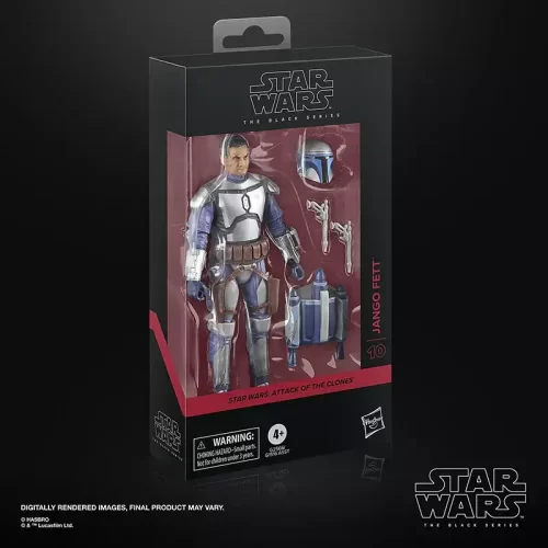Hasbro Star Wars The Black Series Jango Fett in packaging, left side view.