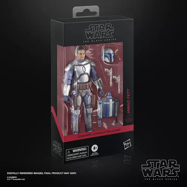 Hasbro Star Wars The Black Series Jango Fett in packaging, left side view.