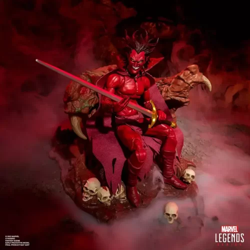 Hasbro Marvel Legends Marvel's Mephisto with Infernal Throne. Mephisto on throne holding sword with blade in hand.