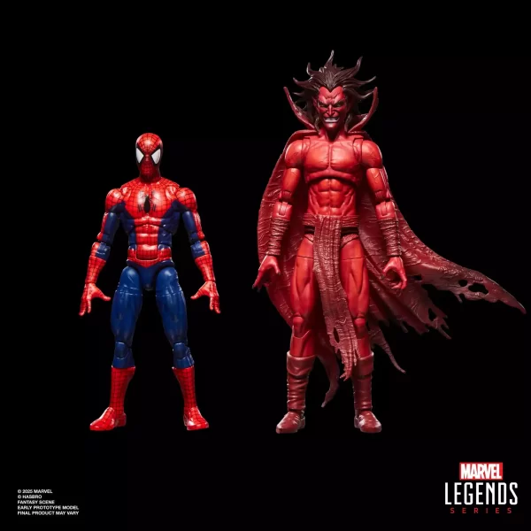 Hasbro Marvel Legends Marvel's Mephisto with Infernal Throne. Spider-Man next to Mephisto.