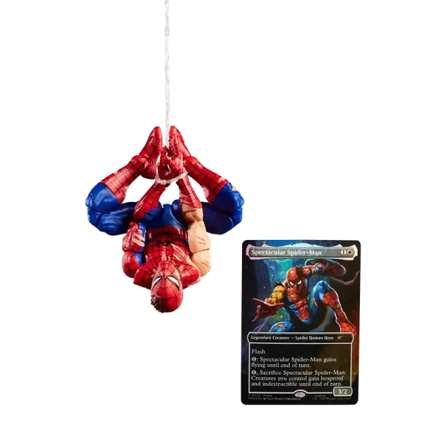 Hasbro Marvel Legends Magic: The Gathering Battle Damaged Spider-Man with card.