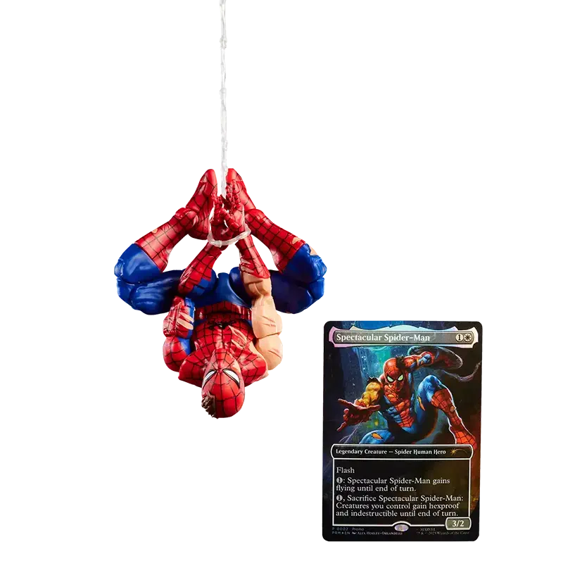 Hasbro Marvel Legends Magic: The Gathering Battle Damaged Spider-Man with card.