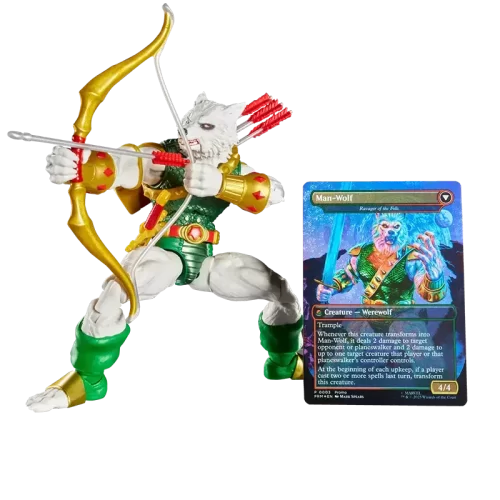 Hasbro Marvel Legends Magic: The Gathering Man-Wolf with bow and arrow.